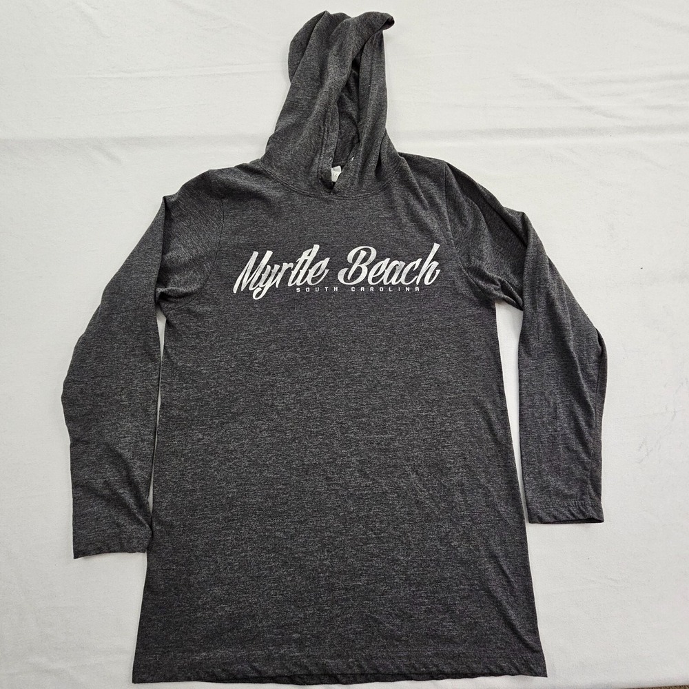 Myrtle Beach SC Gray Long Sleeve Cotton Blend Hooded T-Shirt Men's S